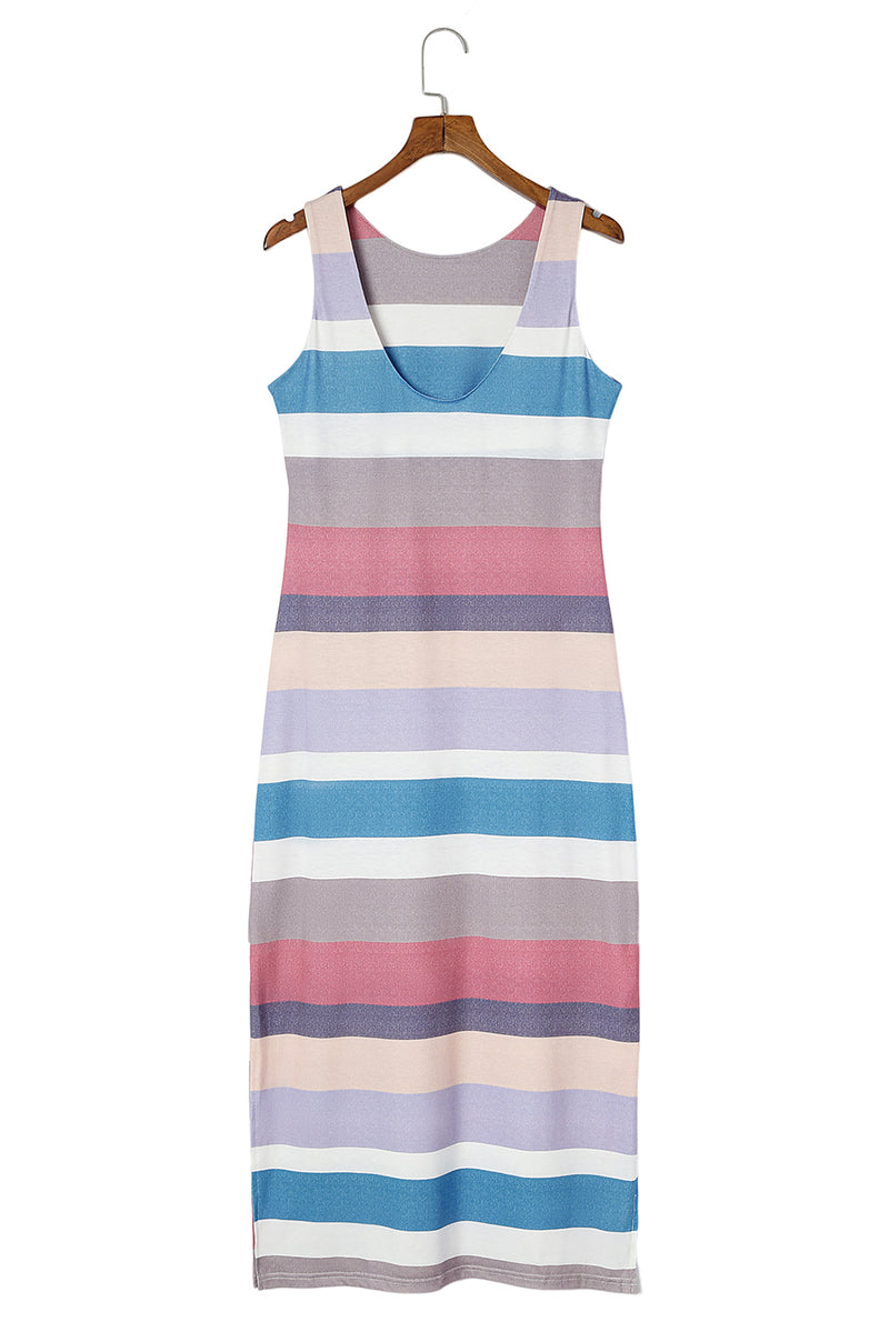 KaleaBoutique Stylish Stripe Print Slit Maxi Tank Top Dress - KaleaBoutique.com
