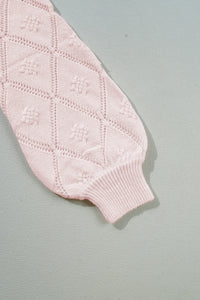 KaleaBoutique Openwork Plaid Puff Sleeve Cropped Sweater - KaleaBoutique.com