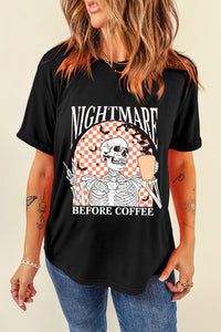 Black Nightmare Before Coffee Skull Checkerboard Halloween Tee - KaleaBoutique.com