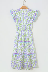 KaleaBoutique Comfortable Tulip Floral Print Contrast Trim Midi Dress - KaleaBoutique.com