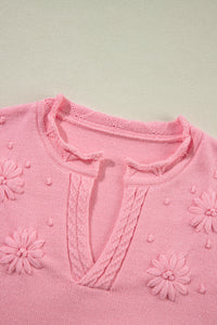 KaleaBoutique Flower Detail Knitted Notched Neck Sweater - KaleaBoutique.com