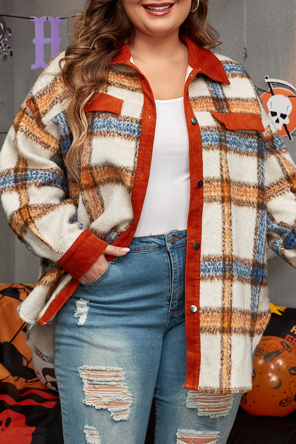 KaleaBoutique Plus Size Plaid Print Collared Buttoned Jacket - KaleaBoutique.com
