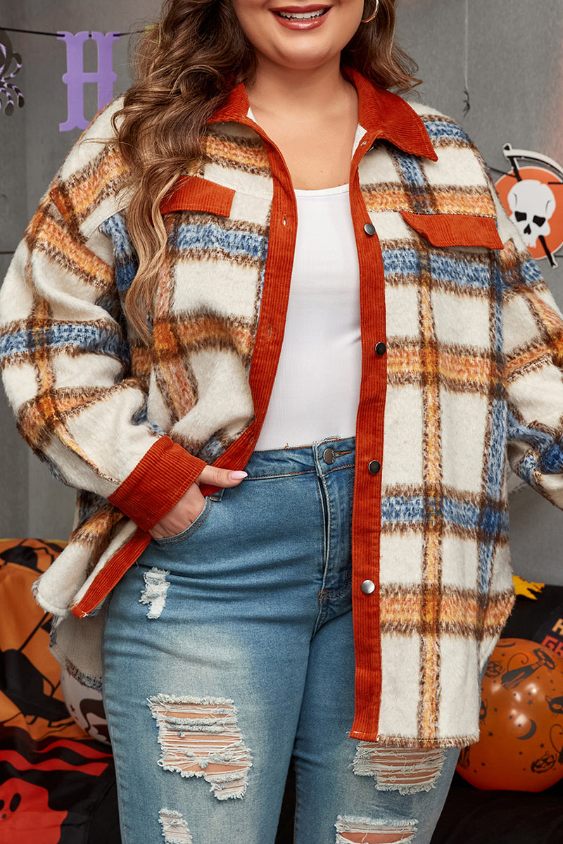 KaleaBoutique Plus Size Plaid Print Collared Buttoned Jacket - KaleaBoutique.com