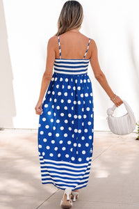 KaleaBoutique Stylish Striped Polka Dot Patchwork High Waist Spaghetti Straps Maxi Dress - KaleaBoutique.com