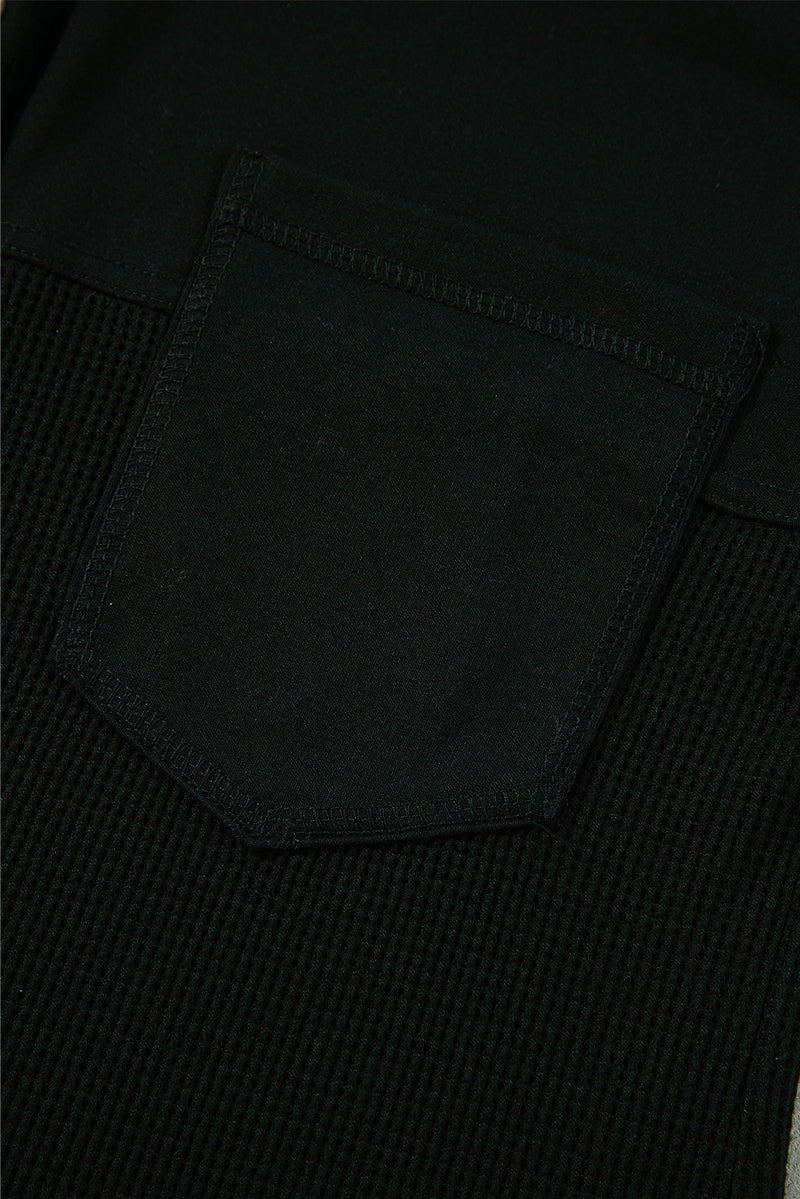 KaleaBoutique Waffle Knit Patchwork Buttoned Oversized Shacket - KaleaBoutique.com