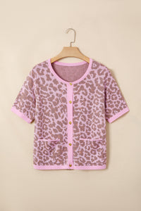 KaleaBoutique Comfortable Leopard Button Down Short Sleeve Sweater Cardigan - KaleaBoutique.com