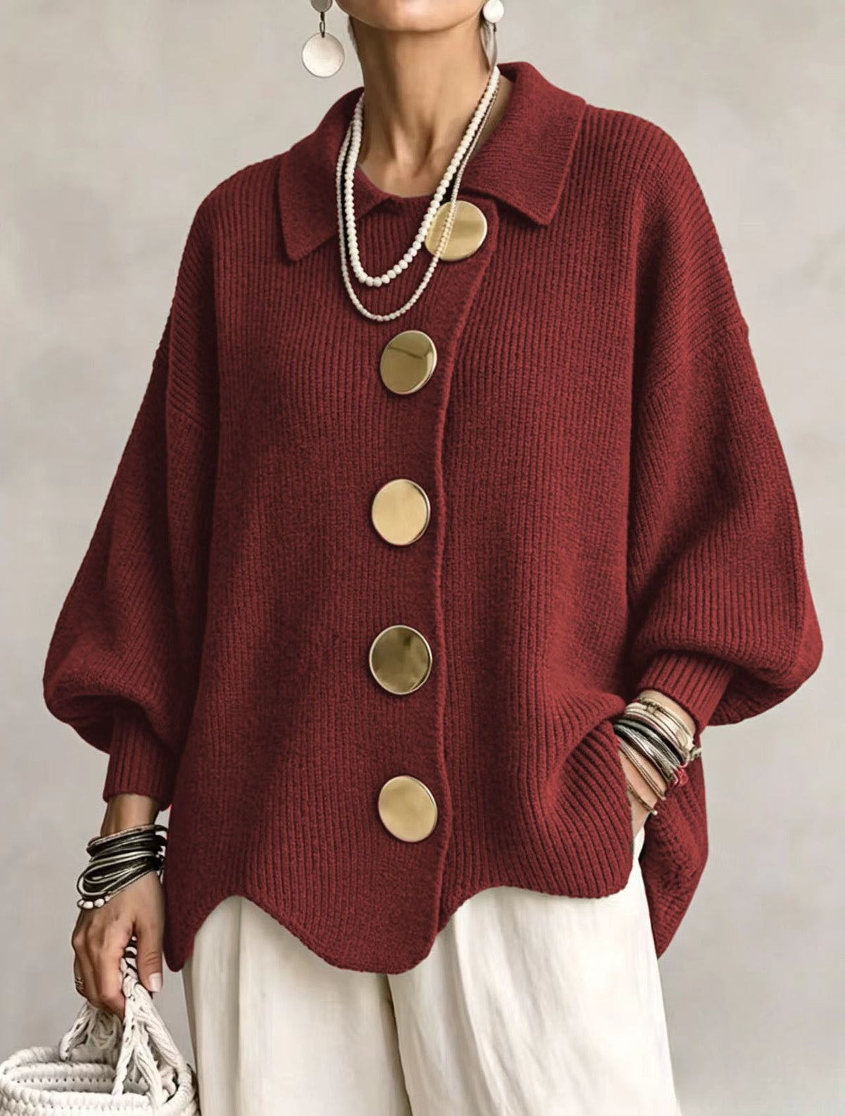 Button-down Cardigan Women's Fall Winter Lapel Button Knitted Jacket Long Sleeve Loose Fit Sweater Outerwear - KaleaBoutique.com