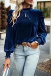KaleaBoutique Fiery Mock Neck Puff Sleeve Velvet Blouse - KaleaBoutique.com