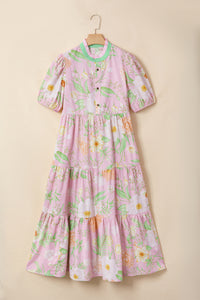 KaleaBoutique Comfortable Floral Print Short Puff Sleeve High Waist Tiered Maxi Dress - KaleaBoutique.com