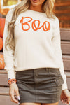 KaleaBoutique Boo Knitted Pattern Ribbed Edge Drop Shoulder Sweater - KaleaBoutique.com