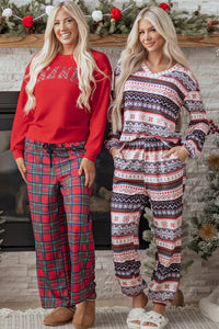 KaleaBoutique Comfortable Plaid Mama Graphic Christmas Holiday Crewneck Pullover and Pants Two Piece Lounge Set - KaleaBoutique.com