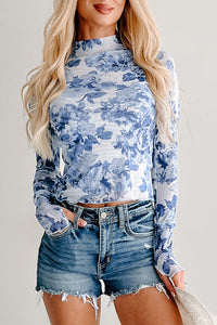 KaleaBoutique Stylish Floral Print Long Sleeve Stand Neck Mesh Top - KaleaBoutique.com