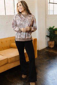 KaleaBoutique Comfortable Abstract Camo Print Color Block Detail Baggy Pullover Sweatshirt - KaleaBoutique.com