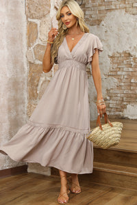 KaleaBoutique Lace V Neck Ruffled Sleeve Empire Waist Dress - KaleaBoutique.com