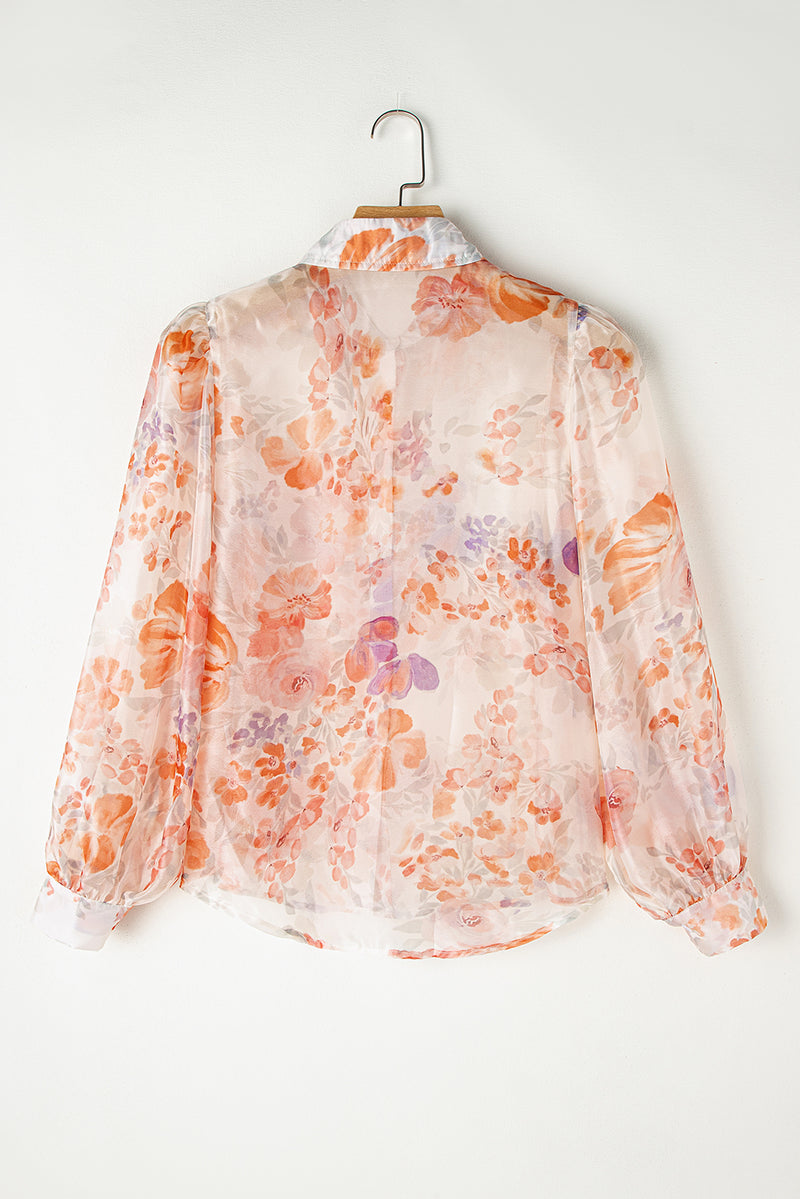 KaleaBoutique Floral Print Collared Balloon Sleeve Loose Shirt - KaleaBoutique.com