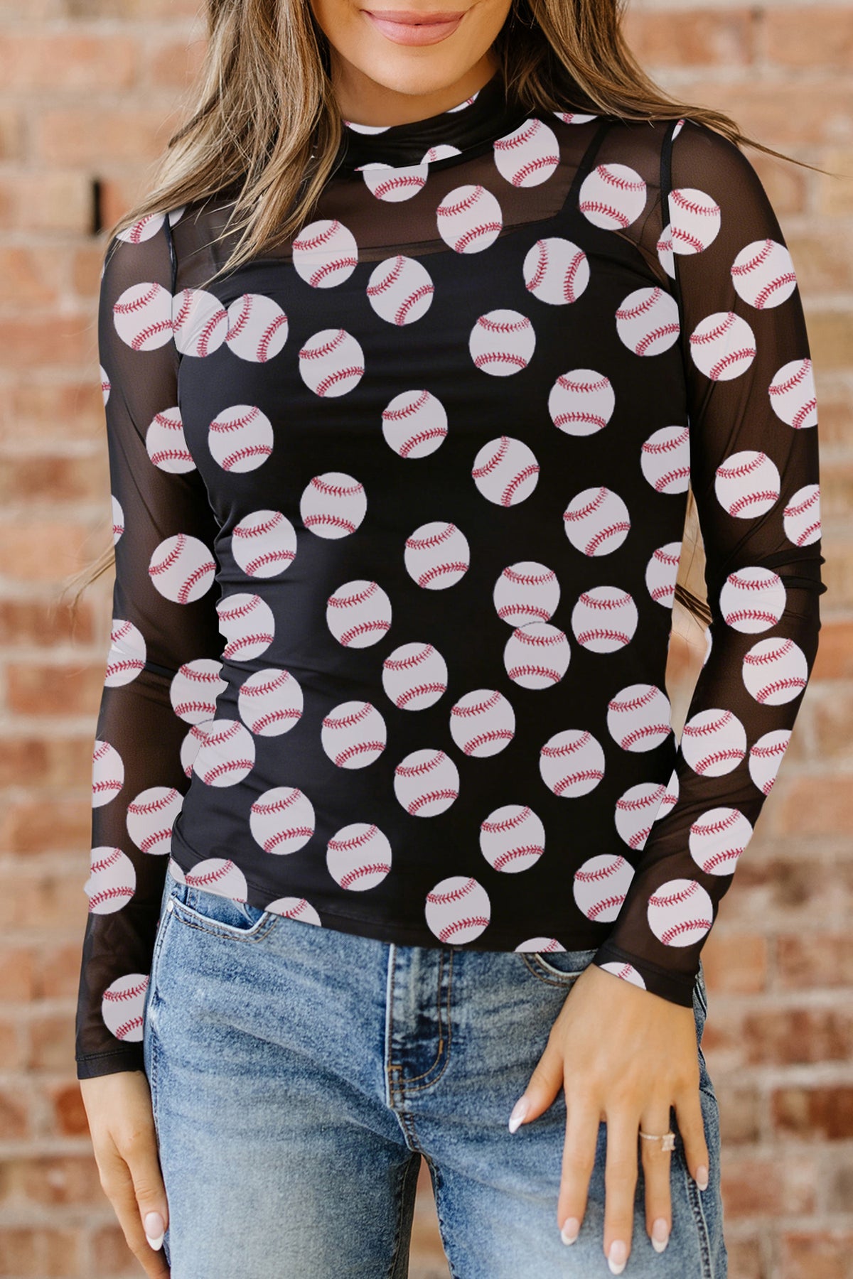 KaleaBoutique Stylish Baseball Game Day Sheer Mesh Long Sleeve Top - KaleaBoutique.com