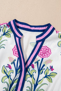 Floral Puff Short Sleeve V Neck High Waist Maxi Dress - KaleaBoutique.com