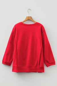 Floral Bow Patched Exposed Seam Patchwork Slit Baggy Sweatshirt - KaleaBoutique.com