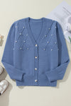KaleaBoutique Textured Knit Pearl Beaded Button Up Cardigan - KaleaBoutique.com