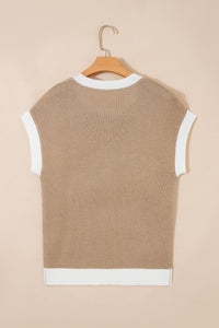 KaleaBoutique Comfortable Horse Shoe Pattern Contrast Trim Short Sleeve Sweater - KaleaBoutique.com