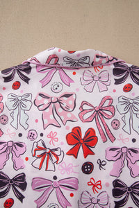 KaleaBoutique Stylish Cute Ribbon Bows Printed 2pcs Short Pajama Set - KaleaBoutique.com