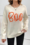KaleaBoutique Boo Knitted Pattern Ribbed Edge Drop Shoulder Sweater - KaleaBoutique.com