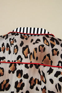 KaleaBoutique Stylish Dearlove Leopard Print Colorblock Striped Edge Shirt and Pants Pajama Set - KaleaBoutique.com