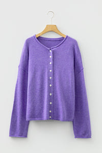 KaleaBoutique Comfortable Solid Color Knit Button Drop Shoulder Sweater Cardigan - KaleaBoutique.com