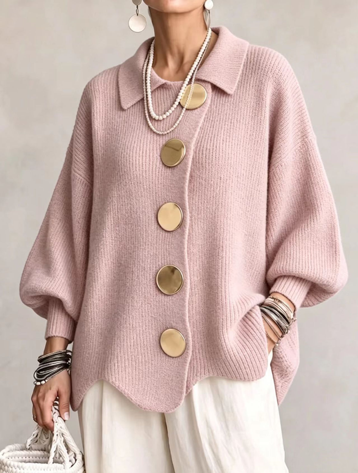 Button-down Cardigan Women's Fall Winter Lapel Button Knitted Jacket Long Sleeve Loose Fit Sweater Outerwear - KaleaBoutique.com