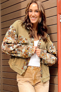 KaleaBoutique Waffle Knit Floral Print Patchwork Button up Jacket - KaleaBoutique.com