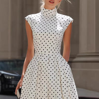 Women's White Polka-Dot High-Neck A-Line Maxi Dress - KaleaBoutique.com