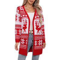 Women's Reindeer and Snowflake Longline Open-Front Cardigan - KaleaBoutique.com