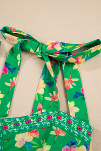 KaleaBoutique Beautiful Floral Print Contrast Trim Knotted Straps Midi Dress - KaleaBoutique.com