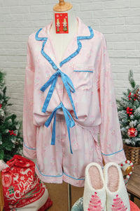 KaleaBoutique Stylish Bow Tie Front Christmas Nutcracker Long Sleeve Shirt Shorts Pajama Set - KaleaBoutique.com