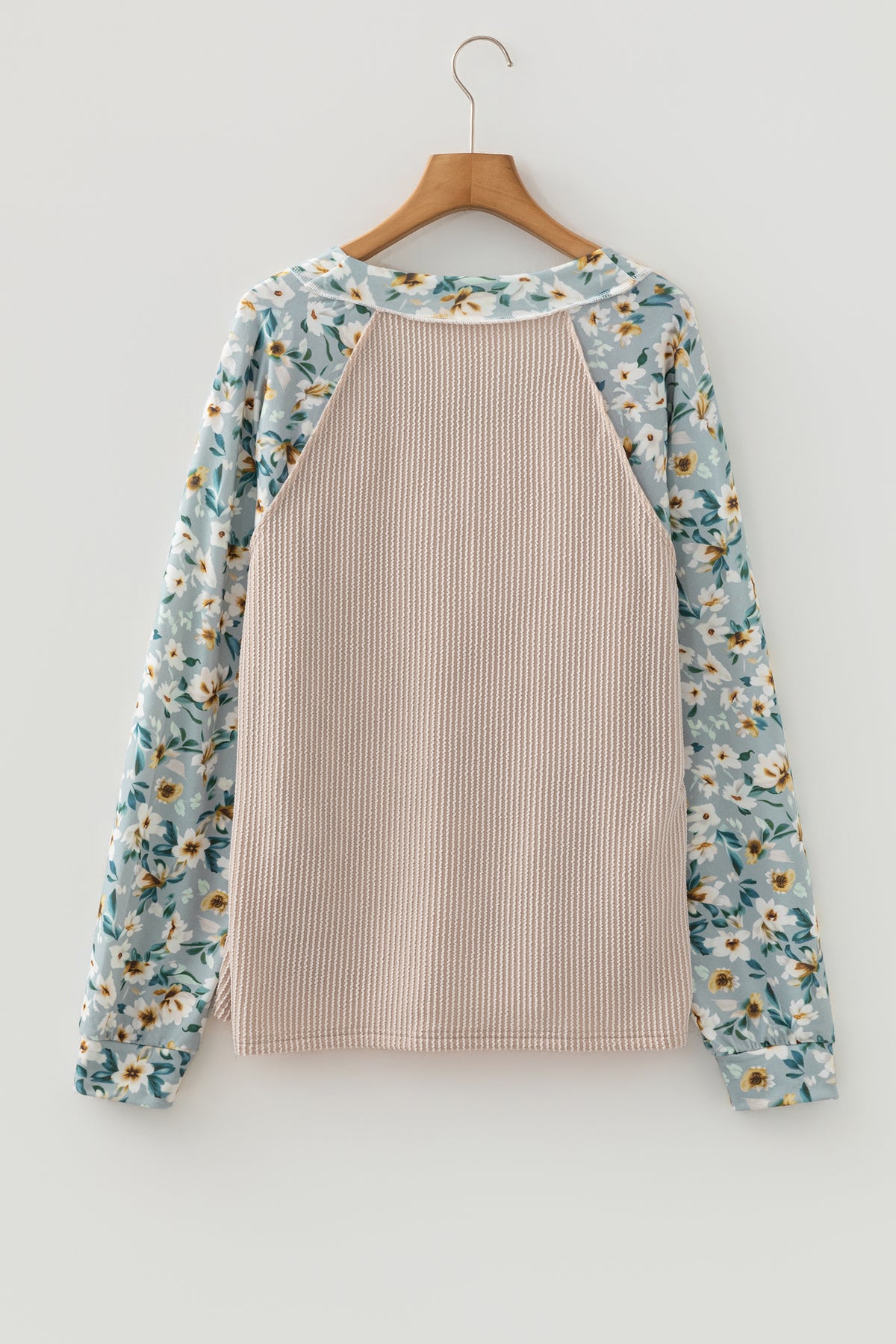KaleaBoutique Stylish Ribbed Floral Contrast Patchwork Long Sleeve Top - KaleaBoutique.com