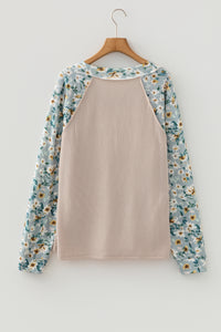 KaleaBoutique Stylish Ribbed Floral Contrast Patchwork Long Sleeve Top - KaleaBoutique.com