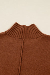KaleaBoutique Stylish Ribbed High Neck Front Pockets Center Seam Shift Sweater Dress - KaleaBoutique.com