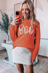 KaleaBoutique Boo Knitted Pattern Ribbed Edge Drop Shoulder Sweater - KaleaBoutique.com