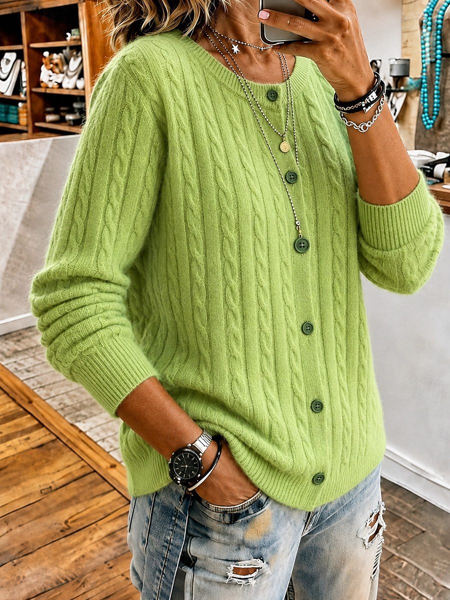Women's Cable-Knit Round-Neck Button-Front Cardigan - KaleaBoutique.com