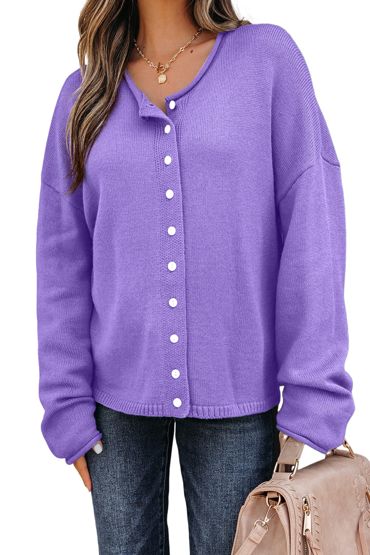 KaleaBoutique Comfortable Solid Color Knit Button Drop Shoulder Sweater Cardigan - KaleaBoutique.com
