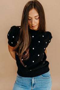 KaleaBoutique Comfortable Elegant Polka Dot Bubble Short Sleeve Sweater - KaleaBoutique.com