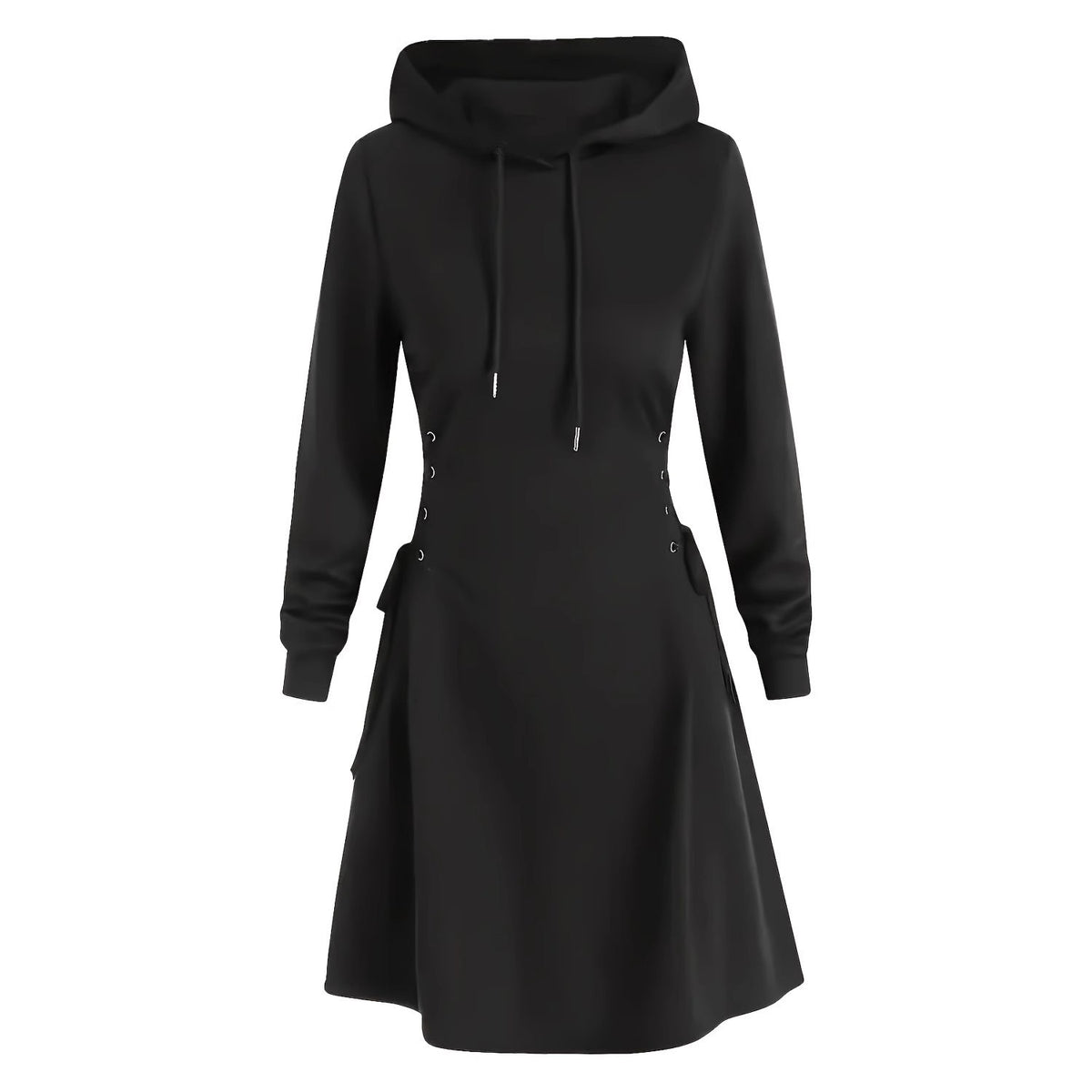 Women's Lace-Up Waist Hooded Long-Sleeve Mini Dress - KaleaBoutique.com