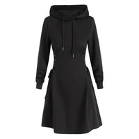 Women's Lace-Up Waist Hooded Long-Sleeve Mini Dress - KaleaBoutique.com