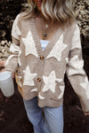 KaleBoutique Stylish Sherpa Star Pattern Textured Sweater Cardigan with Pockets - KaleaBoutique.com