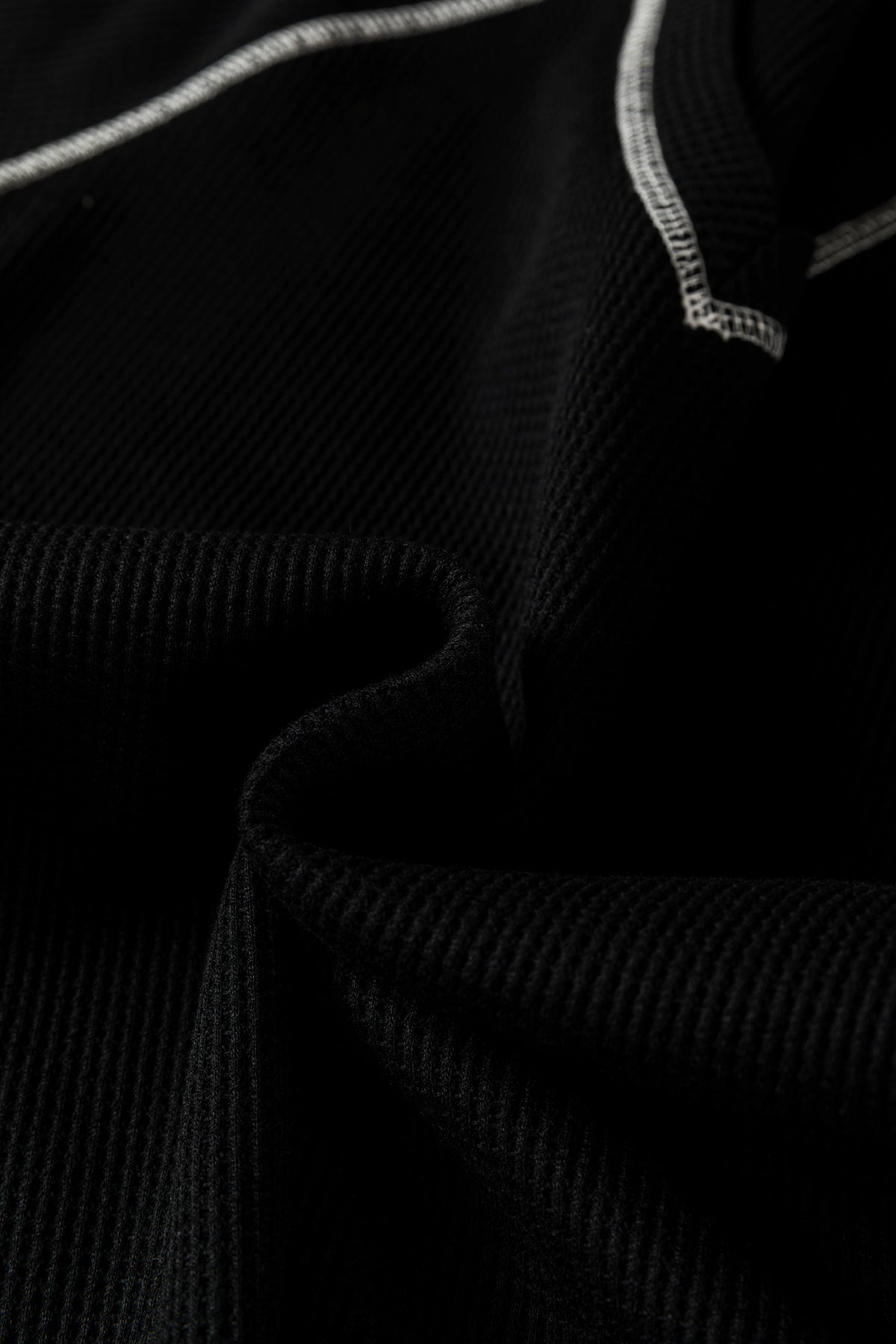KaleaBoutique Black Waffle Textured Contrast Trim V Neck Tee - KaleaBoutique.com