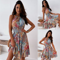 Floral Backless Dress Boho Pleated Skirt - KaleaBoutique.com