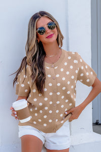 KaleaBoutique Comfortable Polka Dot Short Sleeve Button Down Sweater Cardigan - KaleaBoutique.com
