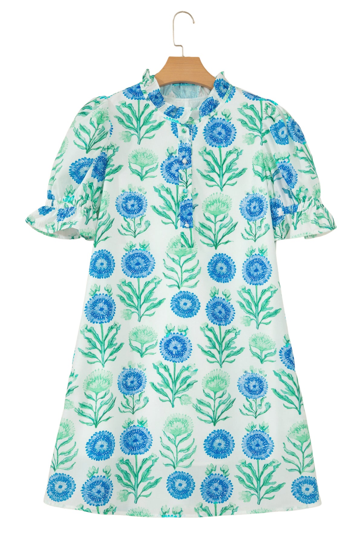 KaleaBoutique Comfortable Floral Print Half Button Frilly Short Sleeve Dress - KaleaBoutique.com