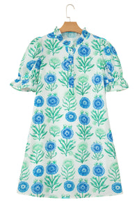 KaleaBoutique Comfortable Floral Print Half Button Frilly Short Sleeve Dress - KaleaBoutique.com