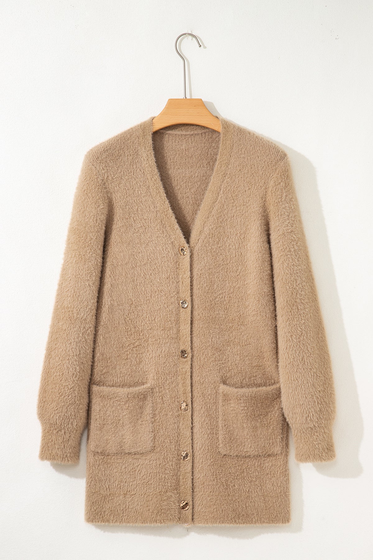 KaleaBoutique Comfortable Fuzzy Buttoned Front Midi Solid Cardigan - KaleaBoutique.com